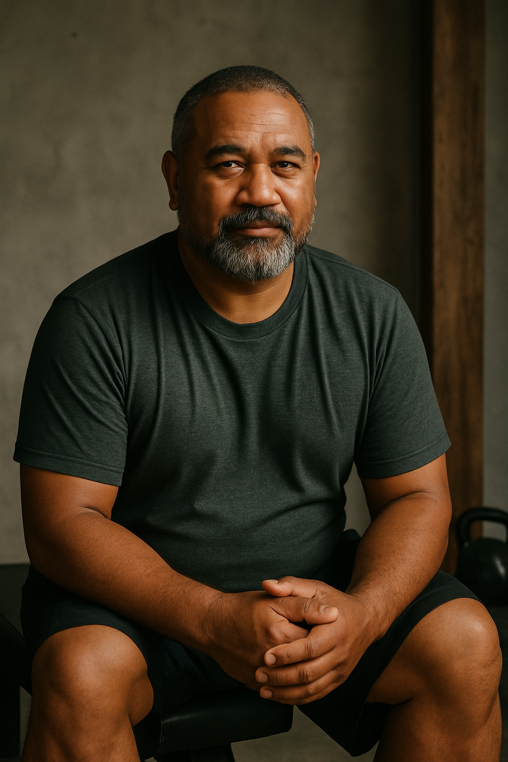 Portrait of Koa – grounded resilience and recovery coach with calm strength