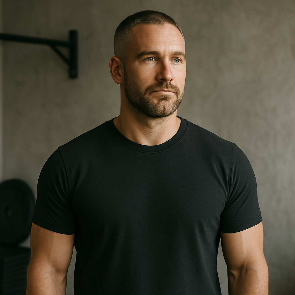 Portrait of Max – calm, strategic strength coach in minimalist gym