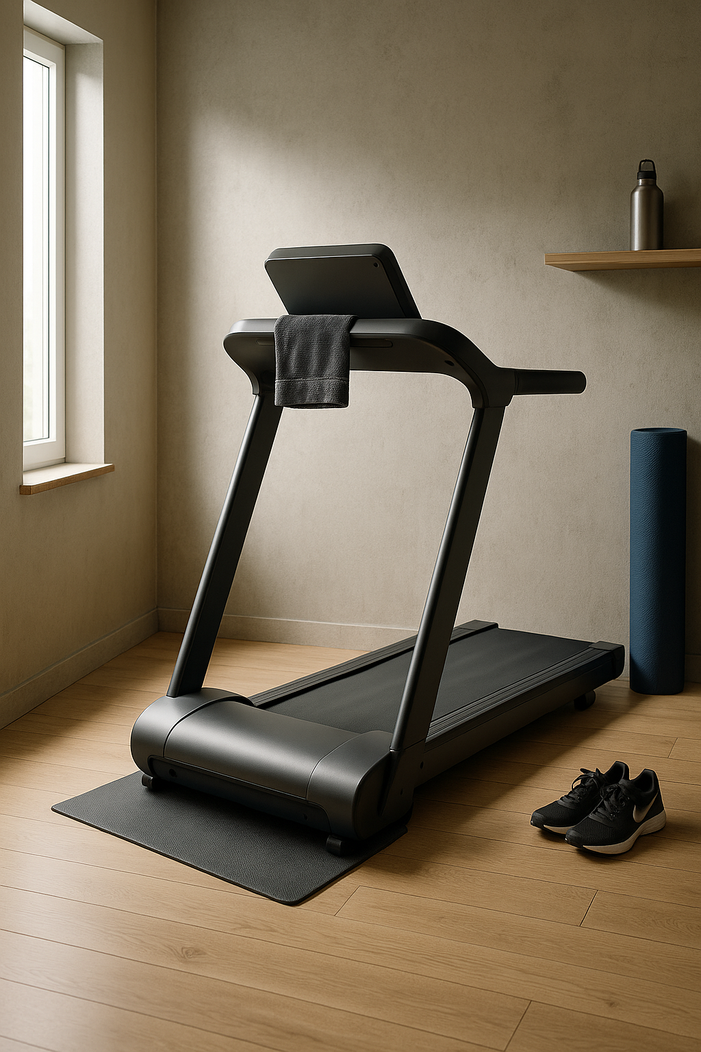 Foldable Treadmill Setup in Small Home Gym